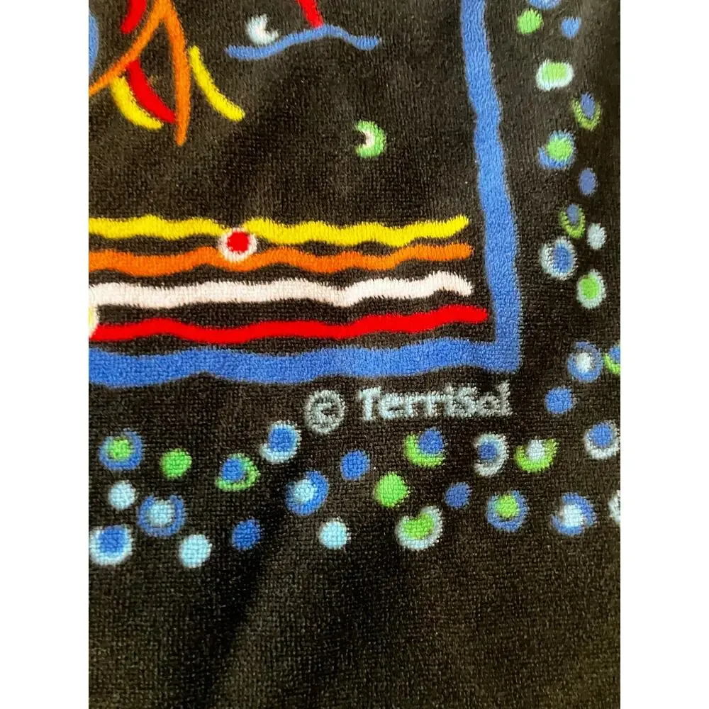 Vintage Terrisol Tropical Fish Mola Style Beach Towel 100% Cotton 64x37